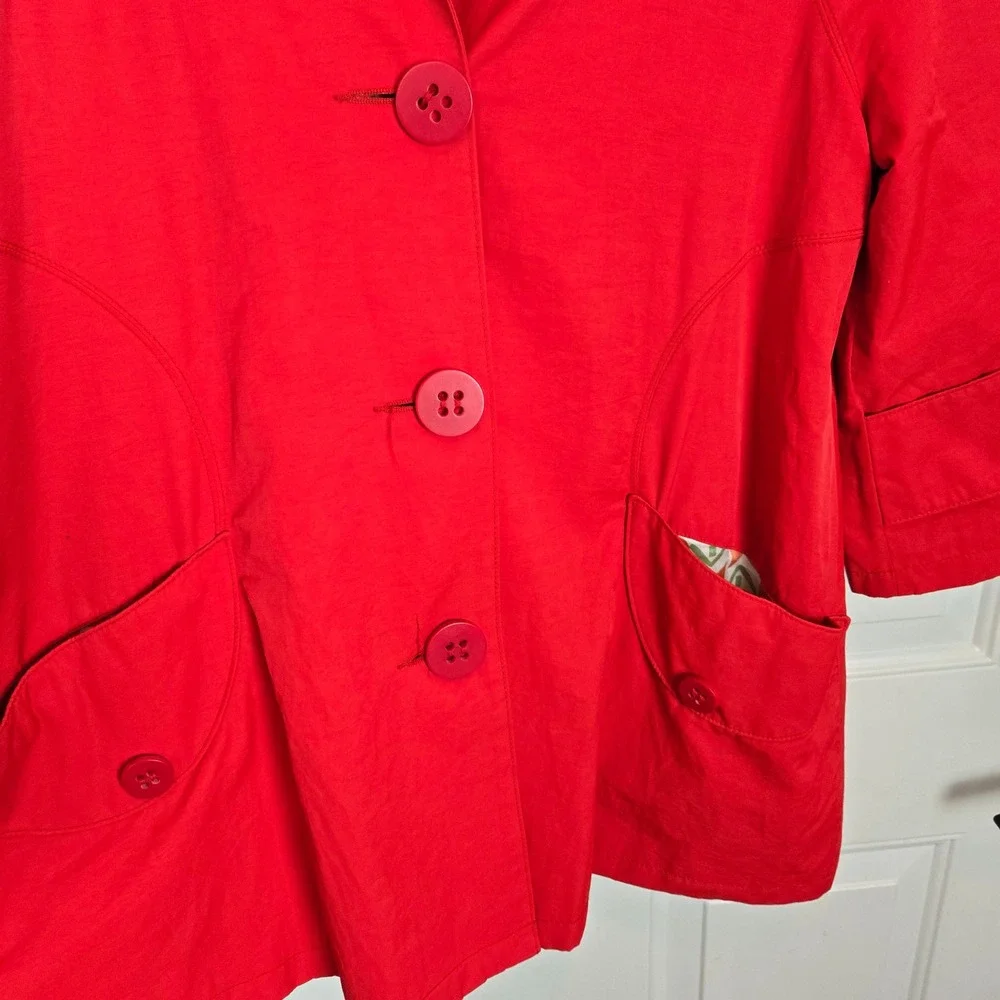 Anthropologie Tulle Cropped Trench Coat Womens XS Red 3/4‎ Retro Preppy Lined